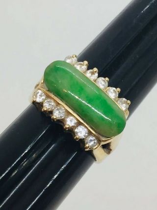 Vintage 14k Yellow Gold Green Jade & Diamond Ring Size 5.  25