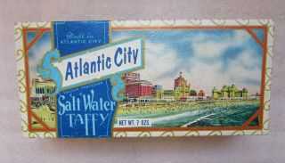 Vintage Atlantic City Nj Salt Water Taffy Box - Boardwalk Seahorses 9.  5 " X 4.  25 "