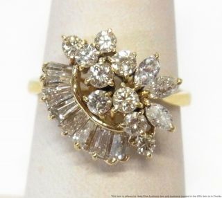 1.  50ctw Ultra Fine White Diamond 18k Gold Ring Ladies Vintage Waterfall Cluster