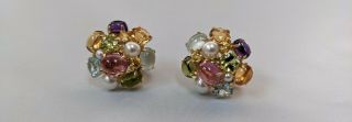 18K Gold Seaman Schepps Bubble Multi - Color Gemstone Earrings 2