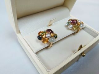 18K Gold Seaman Schepps Bubble Multi - Color Gemstone Earrings 3