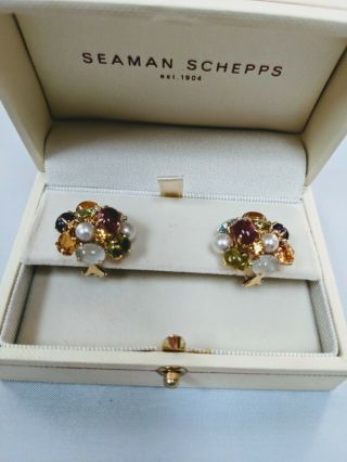 18K Gold Seaman Schepps Bubble Multi - Color Gemstone Earrings 6