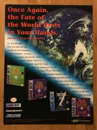 Final Fantasy Adventure / Legend I Ii Iii 1 2 3 Gameboy 1998 Vintage Poster Ad