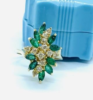 Vintage 14k Gold Emerald & Diamond Cocktail Ring