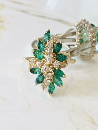 Vintage 14k Gold Emerald & Diamond Cocktail Ring 4