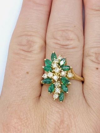 Vintage 14k Gold Emerald & Diamond Cocktail Ring 5