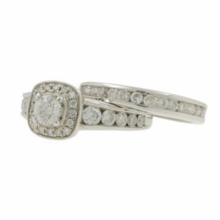 Ladies Estate 14k White Gold Diamond Halo Engagement Ring & Wedding Band 2.  28ctw