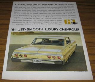 1963 Vintage Ad 1964 Chevrolet Impala 4 - Door Sport Sedan Chevy