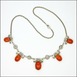 English Arts And Crafts Silver And Carnelian Agate Necklace - Bernard Instone