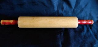 Vintage Solid Wood Wooden Red Handle Rolling Pin Kitchen Utensil [rp1]