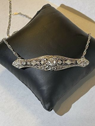 Art Deco Platinum 1.  0 Ct Round Diamond Filigree Necklace - Stunning