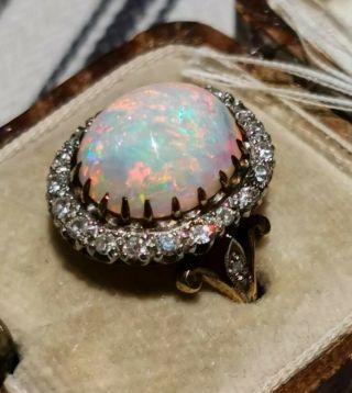 Edwardian Huge Opal And Diamond Ring 18ct Gold