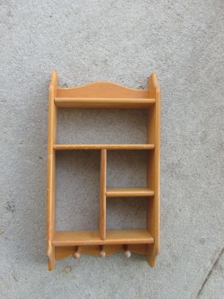 Solid Wood Wall Shelf 3 Pegs Miniatures Knick Knacks Curio Shadow Box Vintage 2