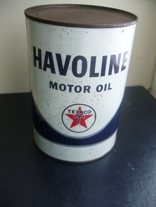 Empty Vintage Havoline By Texaco Motor Oil Can 1 Qt.  - Sae 30 W.  Hd