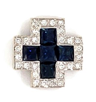 Vintage 14k Gold Diamond And Blue Sapphire Cross Pendant