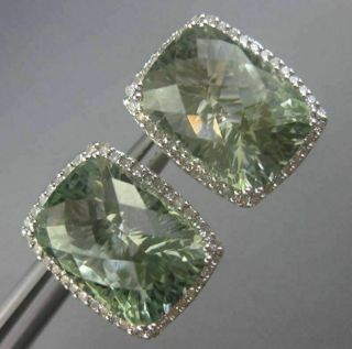 Estate 14.  16ct Diamond & Green Amethyst 14k White Gold Filigree Clip On Earrings