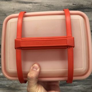 VTG TUPPERWARE Pak N Carry Lunch Box,  Lid,  Strap 1254 - 1 Paprika Orange 2