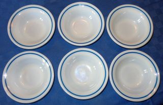 6 Vintage Pyrex Corning Tableware 5 - 1/2 " Dessert Bowls White W/ Blue Stripe 356
