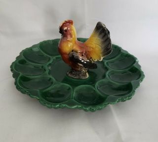 Vintage Rooster Deviled Egg Plate Ceramic Serving Dish Tray Pottery