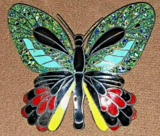 Vtg Margot De Taxco Mexico Sterling Silver Butterfly Cloisonne Pin 5628