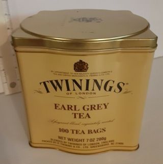 Twinings Of London Earl Grey Tea Empty Metal Tin Box,  Large Oversized,  Yellow