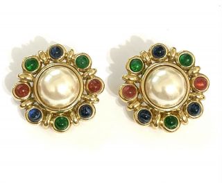 Rare Vintage Gorgeous Gripoix Christian Dior Glass Flower Pearl Earrings