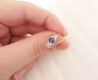18ct Gold Platinum Sapphire Old Cut Diamond Ring,  Art Deco