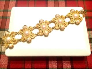 Vintage Christian Dior Etruscan Faux Pearl And Gold Bracelets,  Rare