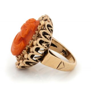 Antique Vintage Art Nouveau 14k Rose Gold Etruscan Salmon Coral Cameo Ring 5.  5 5