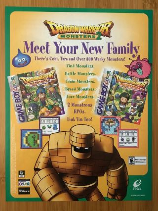 Dragon Warrior Monsters 2 Gameboy Color 2001 Vintage Poster Ad Print Art Rare