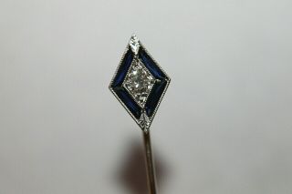 Antique Art Deco 14K White Gold 0.  20 Carat Diamond Sapphire Stick Pin 2