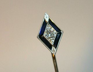 Antique Art Deco 14K White Gold 0.  20 Carat Diamond Sapphire Stick Pin 3