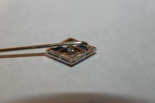 Antique Art Deco 14K White Gold 0.  20 Carat Diamond Sapphire Stick Pin 5