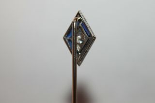 Antique Art Deco 14K White Gold 0.  20 Carat Diamond Sapphire Stick Pin 6
