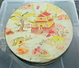 Vintage Biscuit Tin Unbranded With Japanese Themed Scene