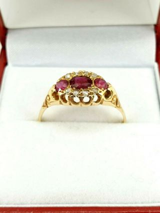 18ct Gold Ruby & Diamond Victorian / Edwardian Ring.  Size V.  Nice1