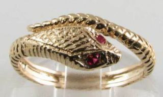 Unusual 9k 9ct Gold Indian Ruby Snake Coiled Art Deco Ins Ring Resize