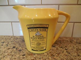 Cutty Sark Scots Scotch Whisky Ceramic Water Pitcher Pub Jug Barware Yellow 3960