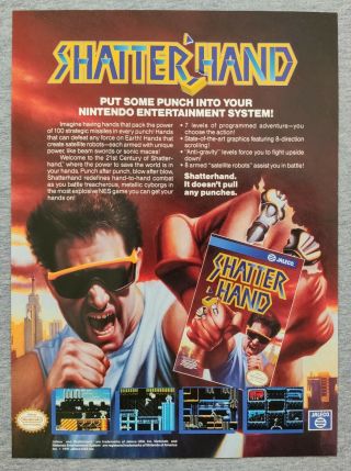 Shatter Hand Nes Nintendo | 1992 Vintage Game Print Ad Poster Art Official Rare