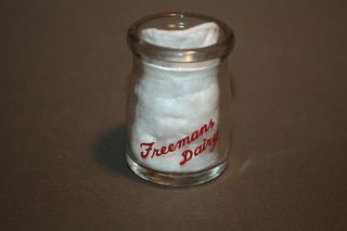 Vintage Freemans Dairy Best By Test Individual Glass Advertising Creamer Bottle