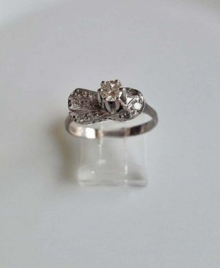 50’s Vintage Antique Palladium 0.  24 Carats Diamond Engagement Ring 8