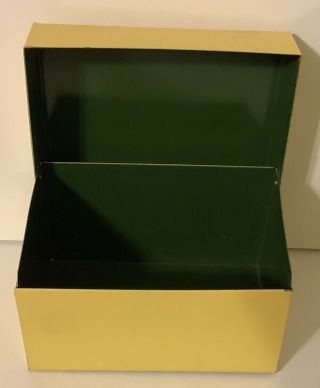 Ohio Art Yellow Tin Metal Recipe File Box Vintage Green Inside No Cards