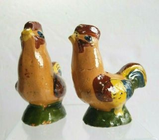 Mexico Folk Art Pottery Salt Pepper Shakers Chickens Brown Clay
