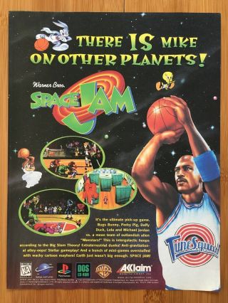 Space Jam Ps1 Playstation 1 Sega Saturn 1996 Poster Ad Art Print Michael Jordan