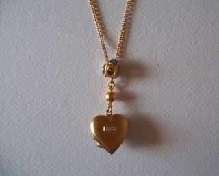 Jeweled,  Natasha Stambouli,  Signed,  Heart Locket Necklace,  24K GP,  Semi preci 4