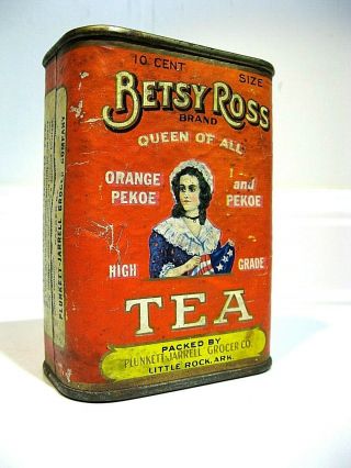 Vintage Betsy Ross Orange Pekoe Tea Tin Bank Plunkett Jarrell Flag Seamstress
