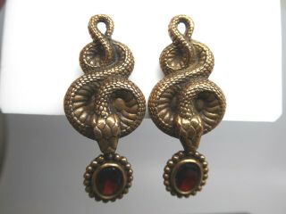 Stephen Dweck Sterling 925 & Bronze Garnet Gemstone Drop Dangle Snake Earrings