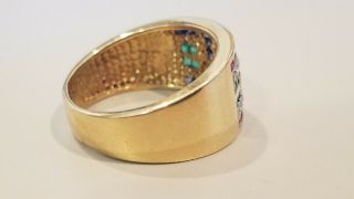 14k Yellow Gold Emerald,  Ruby,  Sapphire Diamond Band Ring,  Size 10.  5,  7.  5 Grams 3