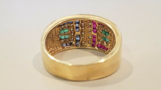 14k Yellow Gold Emerald,  Ruby,  Sapphire Diamond Band Ring,  Size 10.  5,  7.  5 Grams 4