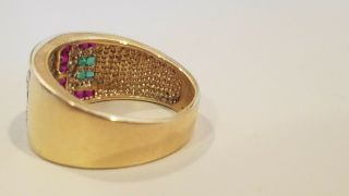14k Yellow Gold Emerald,  Ruby,  Sapphire Diamond Band Ring,  Size 10.  5,  7.  5 Grams 5